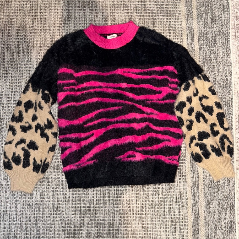 ADORA Wild Stripe Sweater - Pink, Black, and Tan